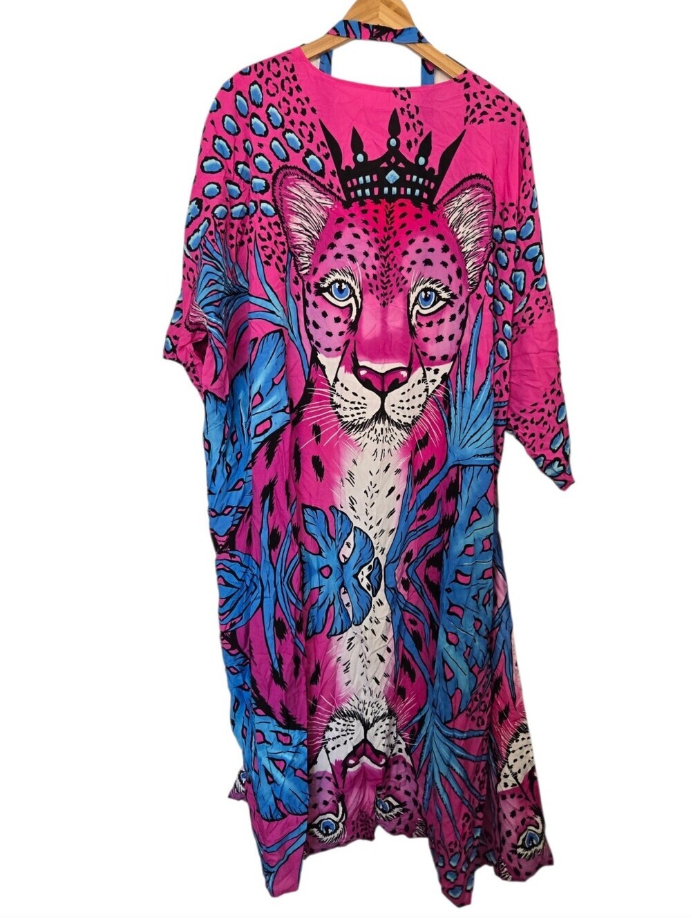 🌴🐆 Vibrant Pink Leopard Queen Tropical Kimono Cover Up | One Size - Picture 3 of 5